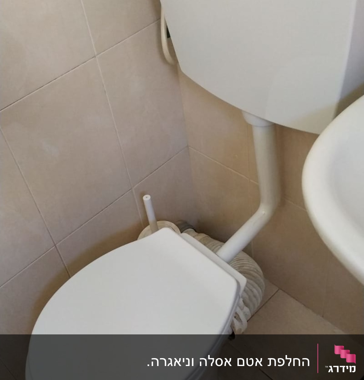 אסלה עם מיכל הדחה וצינור חיבור